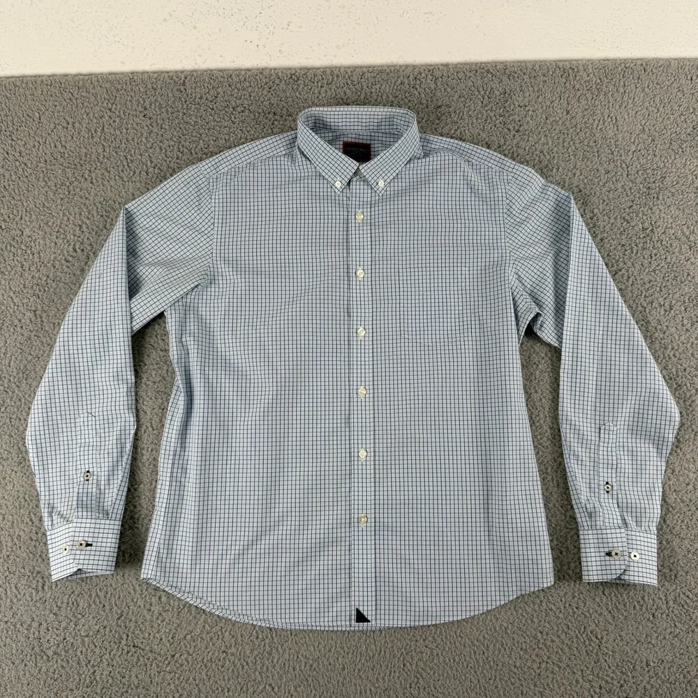 UNTUCKit Shirt Men L Blue Check Button Down Long Sleeve Wrinkle Free Regular Fit - Picture 2 of 11